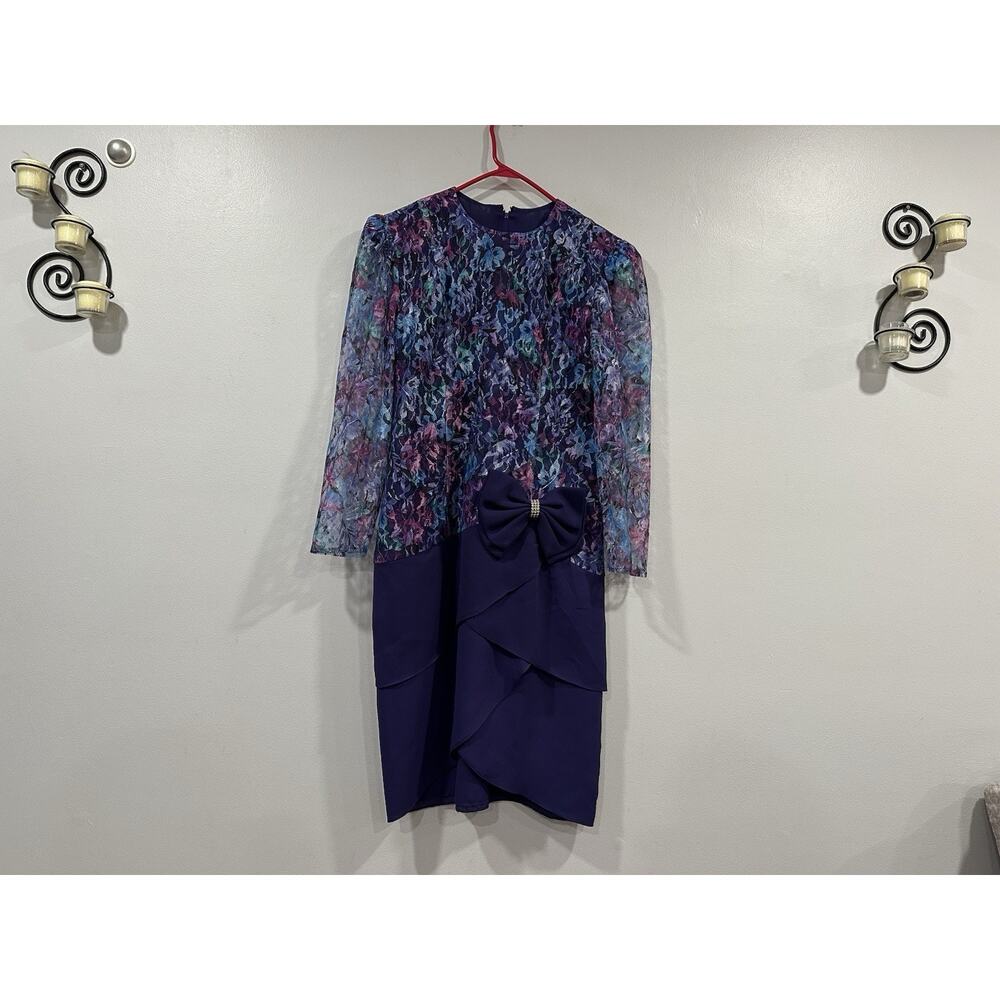 Patra Purple Lace Long Sleeve Vintage VTG Dress Size 12